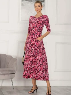 Jolie Moi Occasion Dresses|Floral Dresses-Sienna 3/4 Sleeve Maxi Dress, Floral Multi