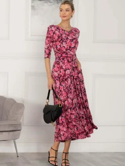 Jolie Moi Occasion Dresses|Floral Dresses-Sienna 3/4 Sleeve Maxi Dress, Floral Multi