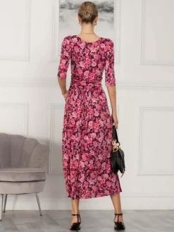 Jolie Moi Occasion Dresses|Floral Dresses-Sienna 3/4 Sleeve Maxi Dress, Floral Multi