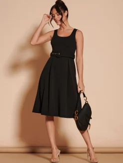 Jolie Moi Occasion Dresses|Sleeveless Dresses-1950's Inspired Belted Swing Dress,