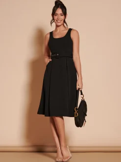 Jolie Moi Occasion Dresses|Sleeveless Dresses-1950's Inspired Belted Swing Dress,