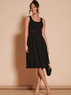 Jolie Moi Occasion Dresses|Sleeveless Dresses-1950's Inspired Belted Swing Dress,