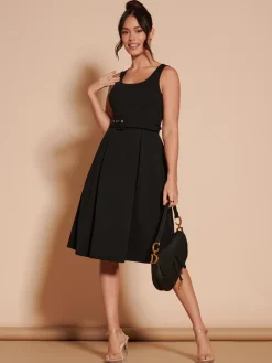 Jolie Moi Occasion Dresses|Sleeveless Dresses-1950's Inspired Belted Swing Dress,
