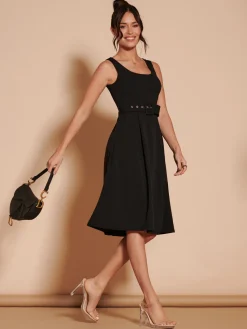 Jolie Moi Occasion Dresses|Sleeveless Dresses-1950's Inspired Belted Swing Dress,