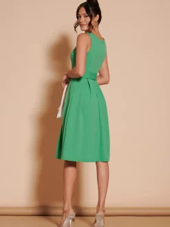 Jolie Moi Occasion Dresses|Sleeveless Dresses-1950's Inspired Belted Swing Dress, Green