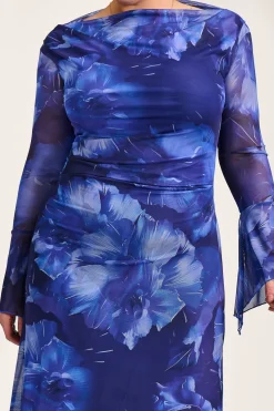 Jolie Moi Occasion Dresses|Mesh Dresses-Slash Neck Mesh Maxi Dress, Blue Abstract