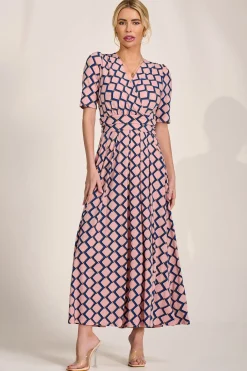 Jolie Moi Jersey Dresses|Weekend Casuals-Sleeved Jersey Maxi Dress, Pink Geo