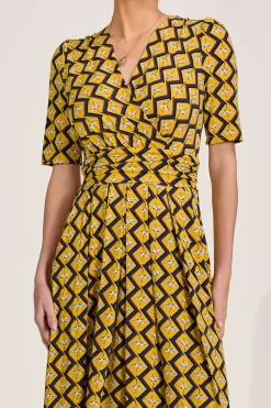 Jolie Moi Jersey Dresses|Weekend Casuals-Sleeved Jersey Maxi Dress, Yellow Geo