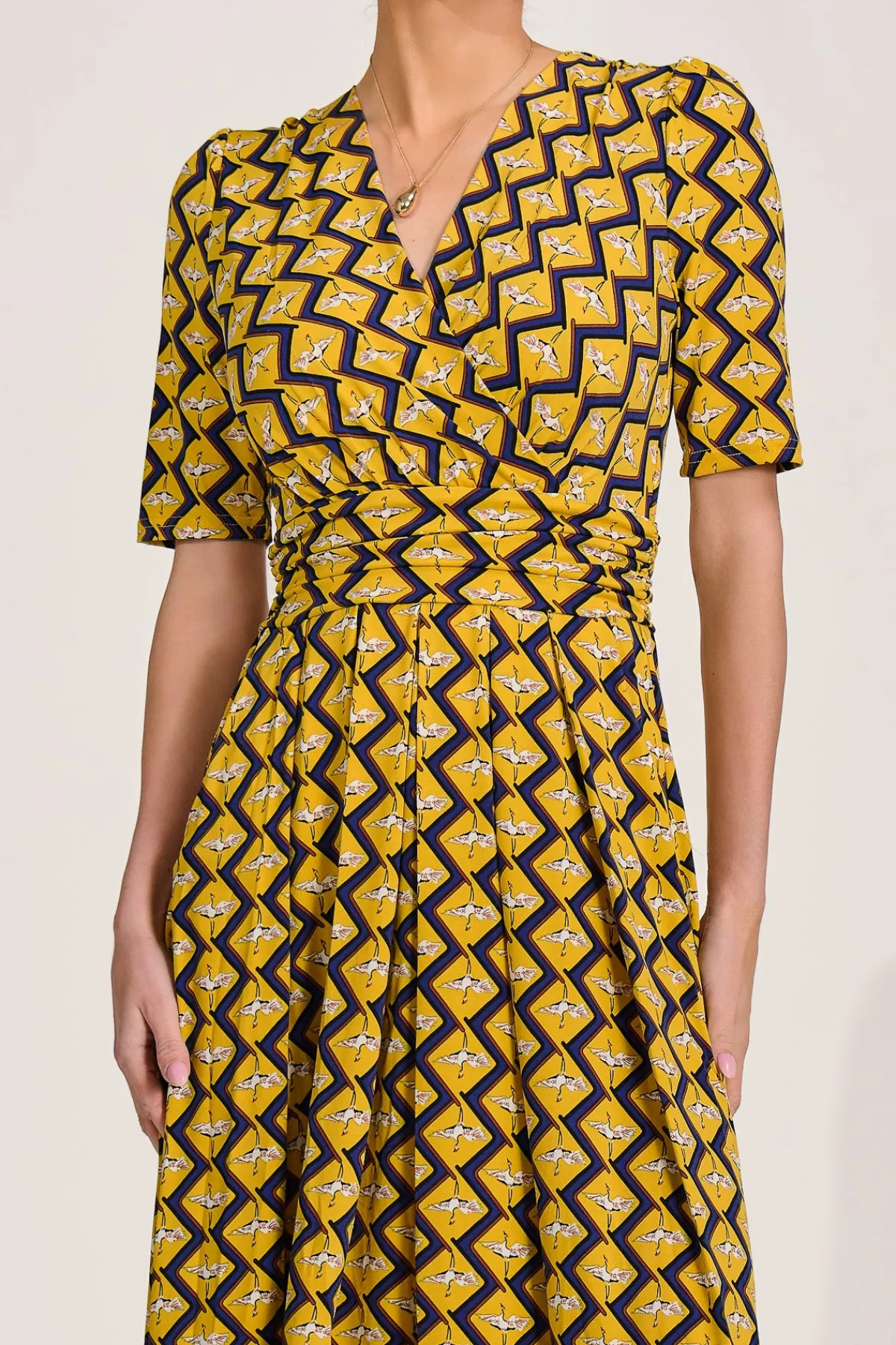 Jolie Moi Jersey Dresses|Weekend Casuals-Sleeved Jersey Maxi Dress, Yellow Geo