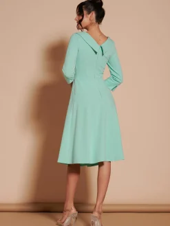 Jolie Moi Occasion Dresses|Midi Dresses-3/4 Sleeve Fold Neck Midi Dress, Light Green