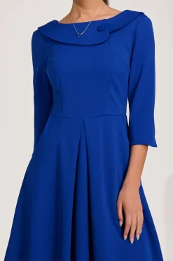 Jolie Moi Occasion Dresses|Party Dresses-¾ Sleeve Fold Neck Midi Dress, Royal Blue