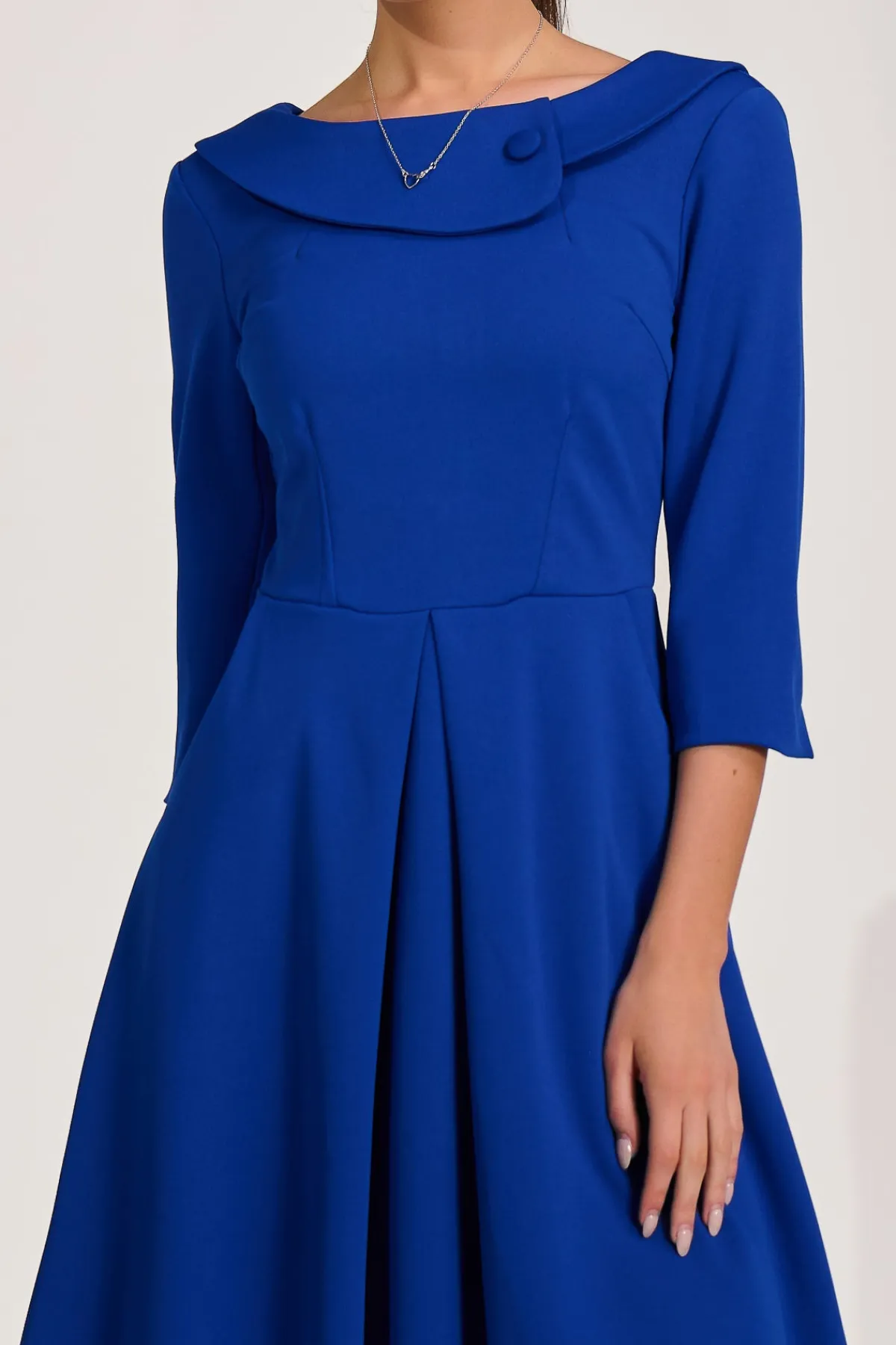 Jolie Moi Occasion Dresses|Party Dresses-¾ Sleeve Fold Neck Midi Dress, Royal Blue