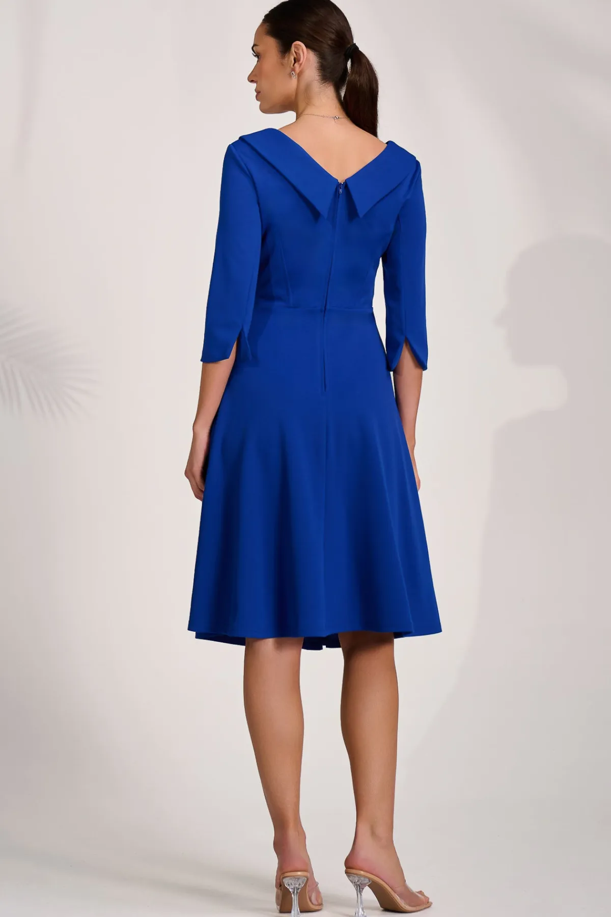 Jolie Moi Occasion Dresses|Party Dresses-¾ Sleeve Fold Neck Midi Dress, Royal Blue