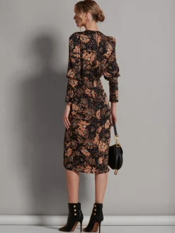 Jolie Moi Occasion Dresses|Midi Dresses-Sleeveless Bodycon Midi Dress, Brown Floral