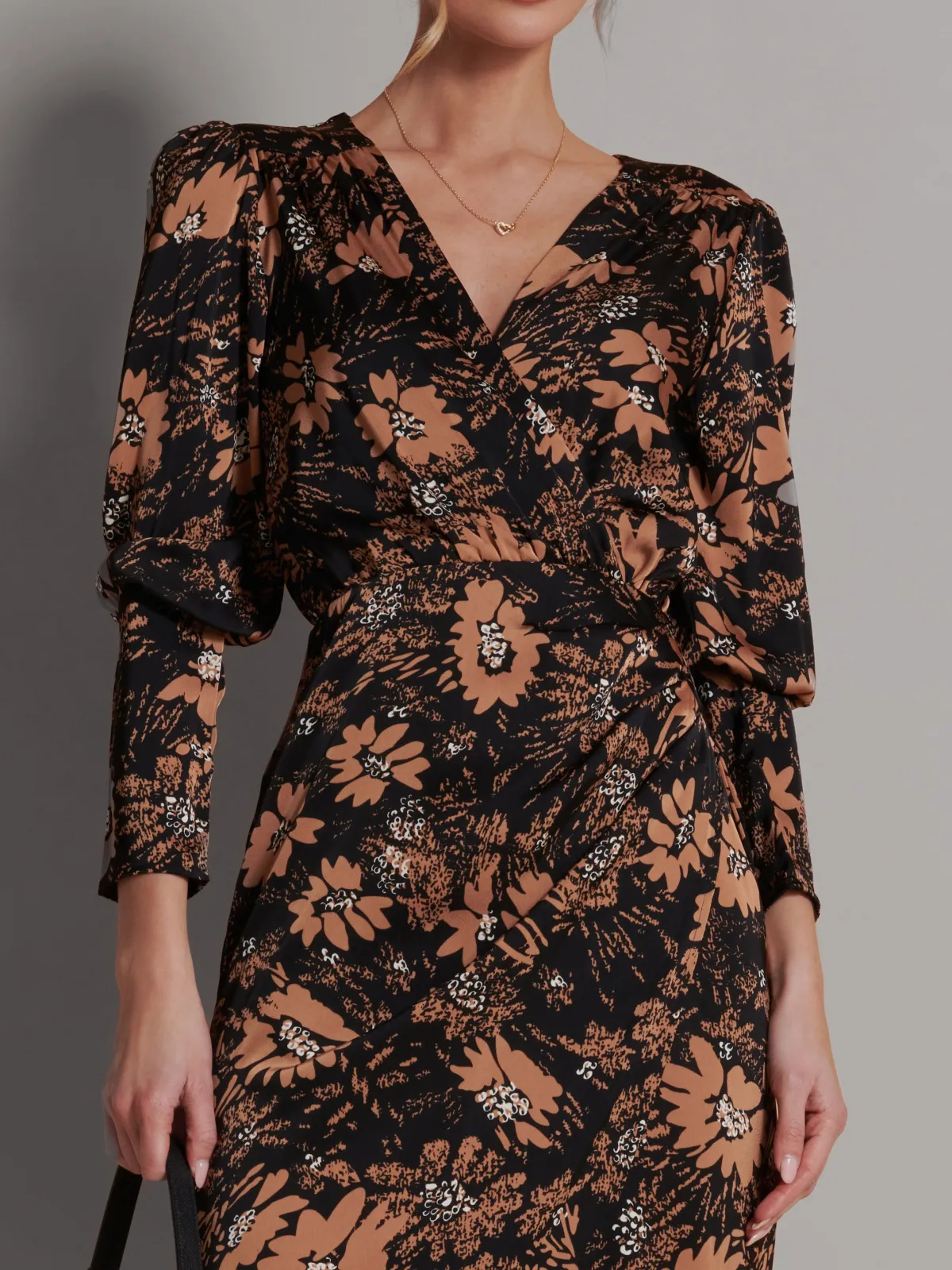 Jolie Moi Occasion Dresses|Midi Dresses-Sleeveless Bodycon Midi Dress, Brown Floral