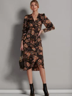 Jolie Moi Occasion Dresses|Midi Dresses-Sleeveless Bodycon Midi Dress, Brown Floral