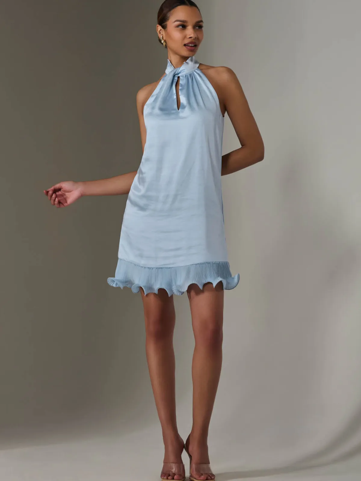 Jolie Moi Occasion Dresses|Party Dresses-Sleeveless Satin Mini Dress, Blue