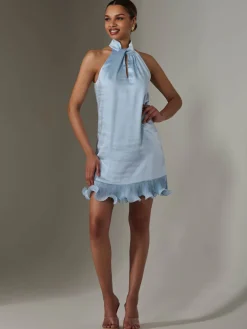 Jolie Moi Occasion Dresses|Party Dresses-Sleeveless Satin Mini Dress, Blue