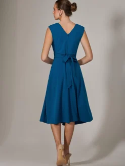 Jolie Moi Occasion Dresses|Sleeveless Dresses-Sleeveless Tie Waist Midi Dress, Teal