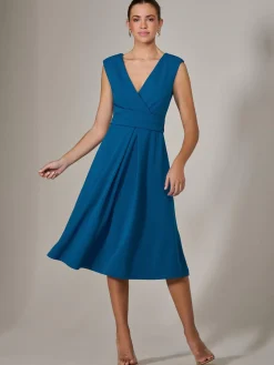 Jolie Moi Occasion Dresses|Sleeveless Dresses-Sleeveless Tie Waist Midi Dress, Teal