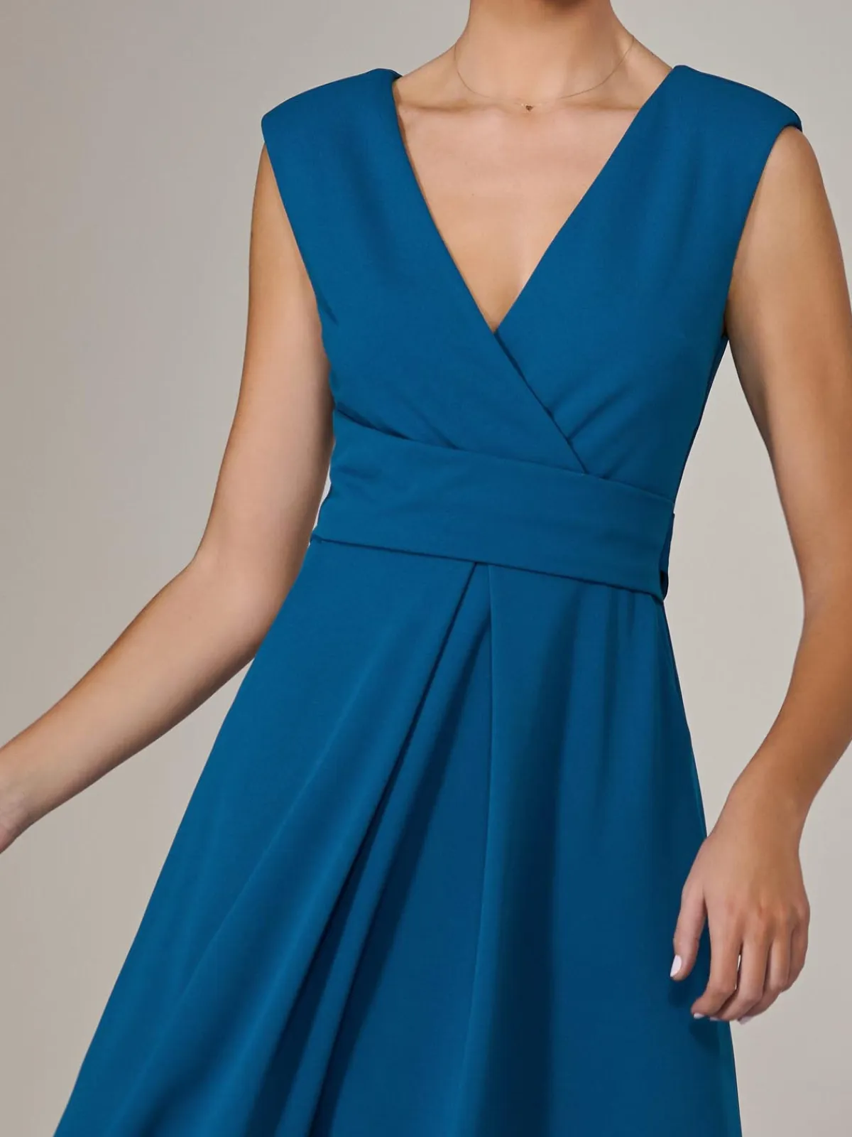 Jolie Moi Occasion Dresses|Sleeveless Dresses-Sleeveless Tie Waist Midi Dress, Teal