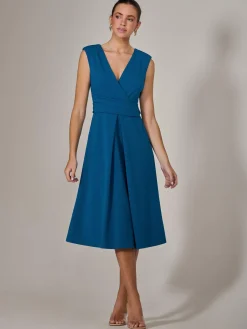 Jolie Moi Occasion Dresses|Sleeveless Dresses-Sleeveless Tie Waist Midi Dress, Teal