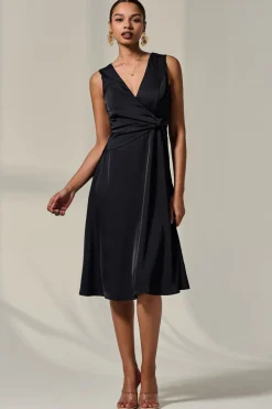Jolie Moi Occasion Dresses|Midi Dresses-Sleeveless Waist Detail Midi Dress, Black