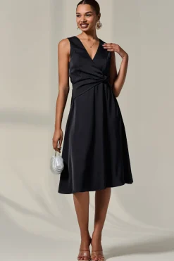 Jolie Moi Occasion Dresses|Midi Dresses-Sleeveless Waist Detail Midi Dress, Black