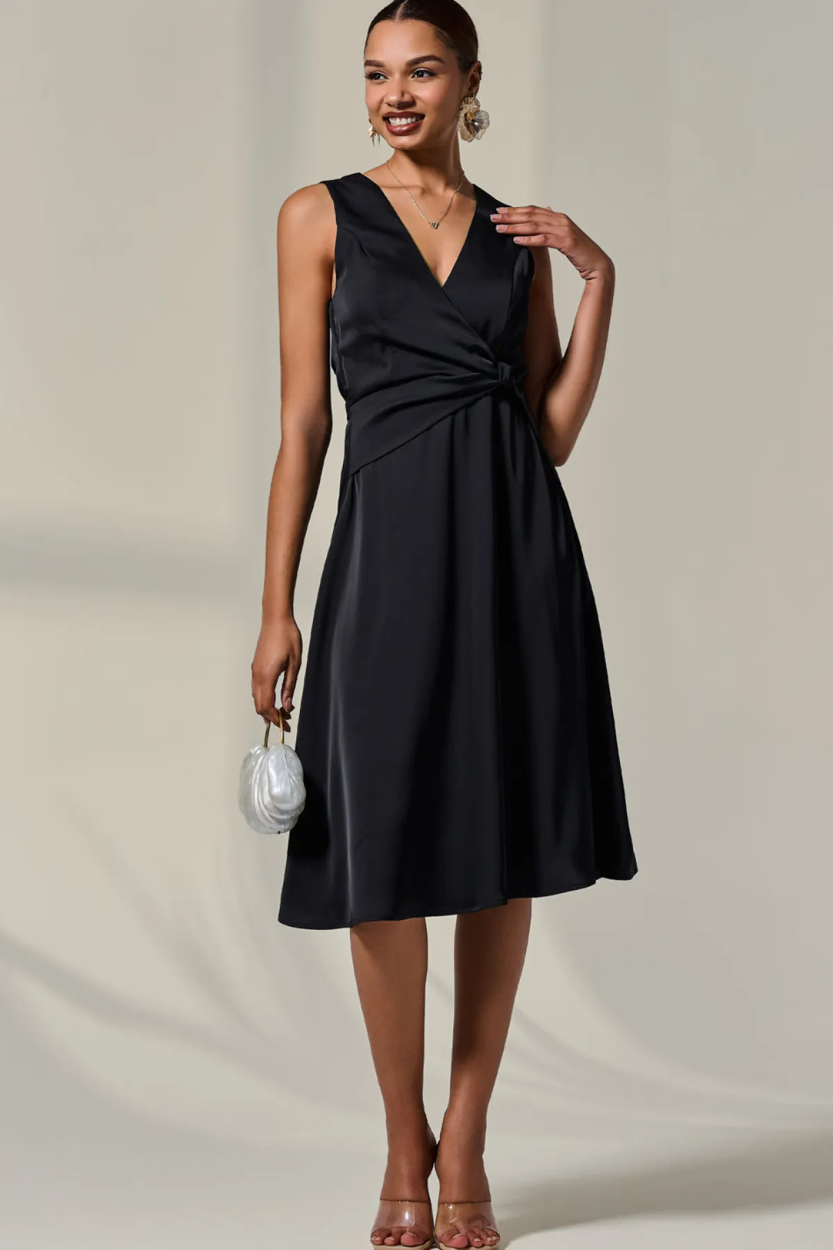 Jolie Moi Occasion Dresses|Midi Dresses-Sleeveless Waist Detail Midi Dress, Black