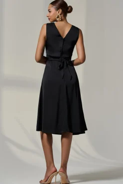 Jolie Moi Occasion Dresses|Midi Dresses-Sleeveless Waist Detail Midi Dress, Black