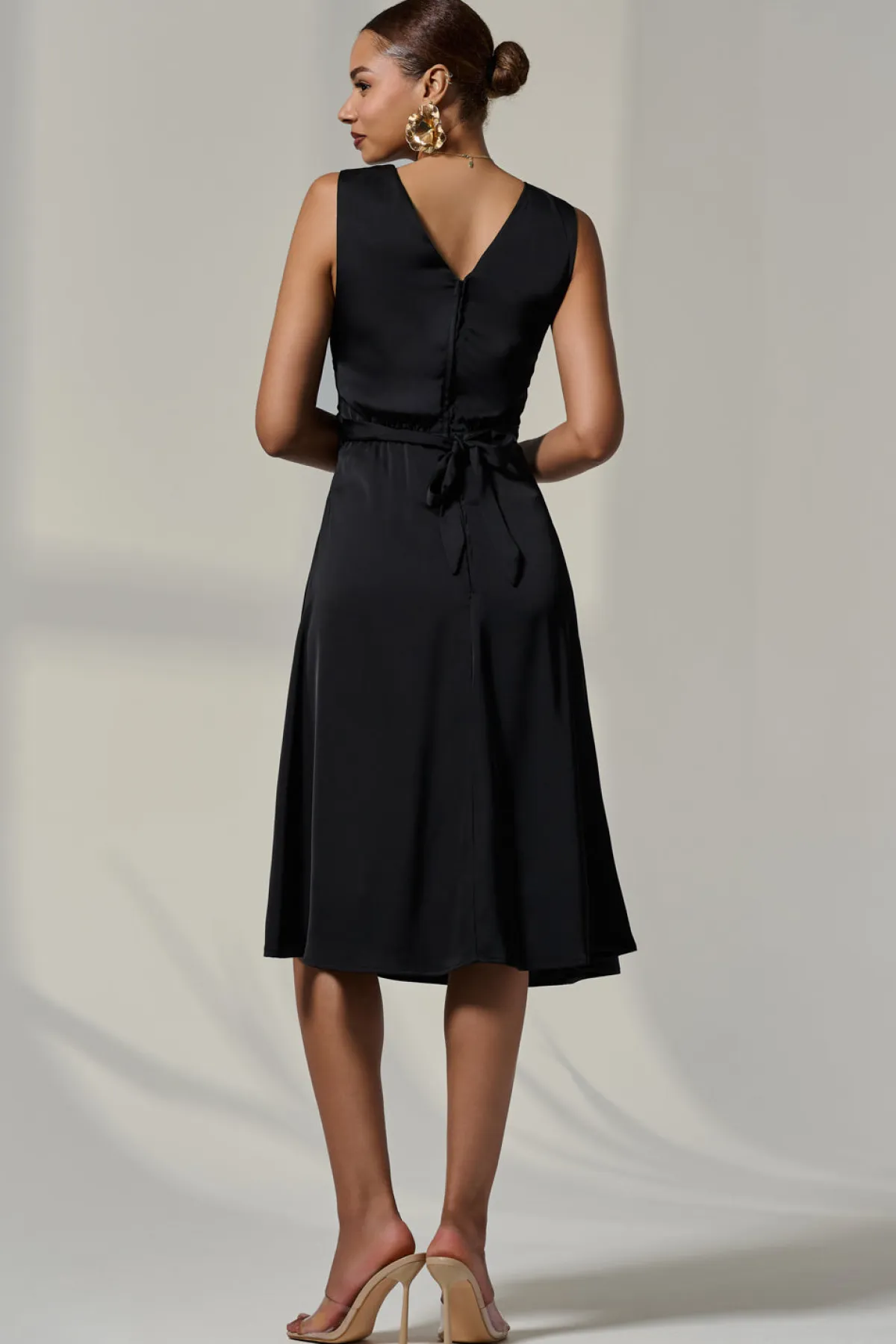 Jolie Moi Occasion Dresses|Midi Dresses-Sleeveless Waist Detail Midi Dress, Black