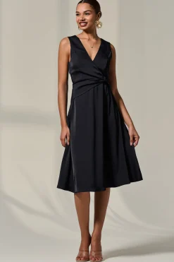 Jolie Moi Occasion Dresses|Midi Dresses-Sleeveless Waist Detail Midi Dress, Black