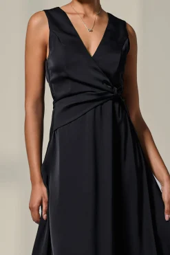 Jolie Moi Occasion Dresses|Midi Dresses-Sleeveless Waist Detail Midi Dress, Black