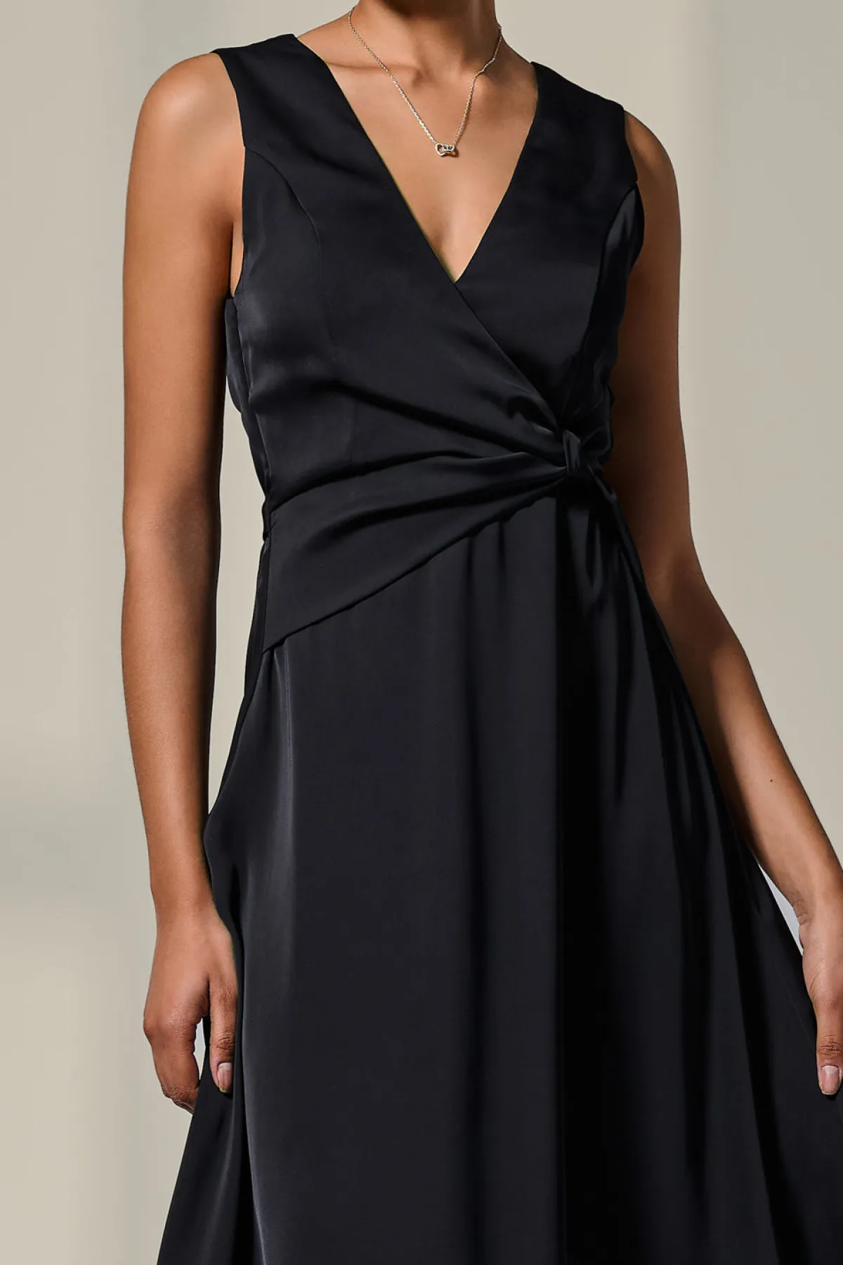 Jolie Moi Occasion Dresses|Midi Dresses-Sleeveless Waist Detail Midi Dress, Black