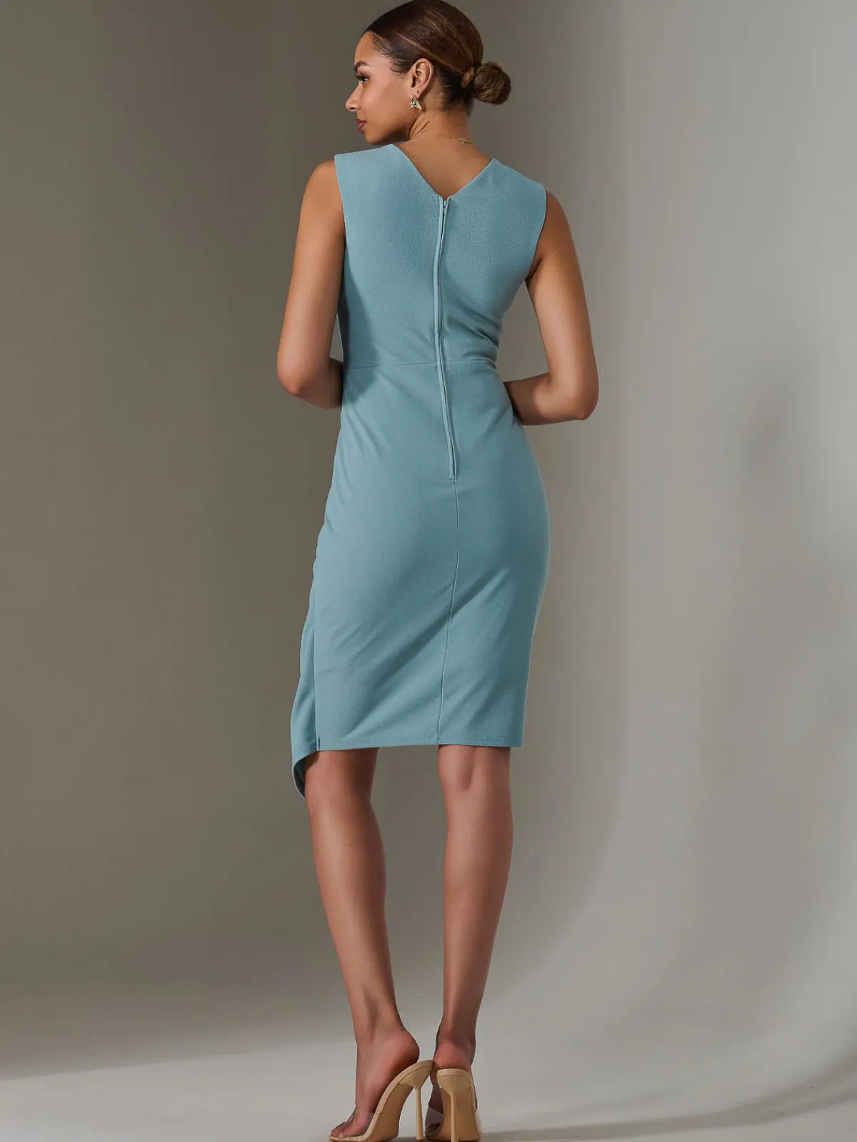 Jolie Moi Occasion Dresses|Sleeveless Dresses-Sleeveless Wrap Front Midi Dress, Duck Egg Blue