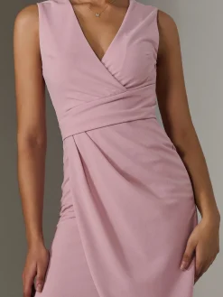Jolie Moi Occasion Dresses|Sleeveless Dresses-Sleeveless Wrap Front Midi Dress, Dusty Pink