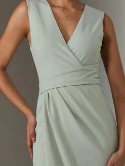 Jolie Moi Occasion Dresses|Sleeveless Dresses-Sleeveless Wrap Front Midi Dress, Light Green