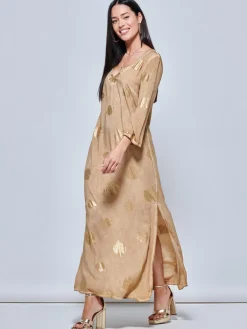 Jolie Moi Occasion Dresses|Weekend Casuals-3/4 eeve ooe Fit Hoiday Tunic axi Dre, Khaki Pattern