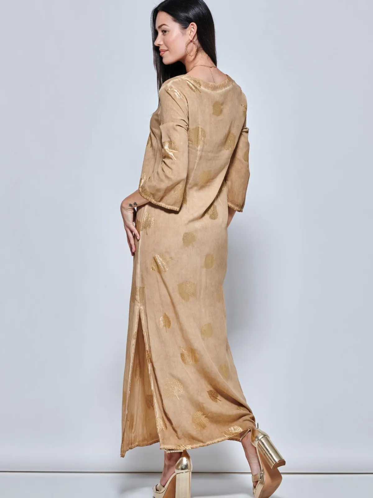 Jolie Moi Occasion Dresses|Weekend Casuals-3/4 eeve ooe Fit Hoiday Tunic axi Dre, Khaki Pattern