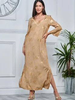 Jolie Moi Occasion Dresses|Weekend Casuals-3/4 eeve ooe Fit Hoiday Tunic axi Dre, Khaki Pattern