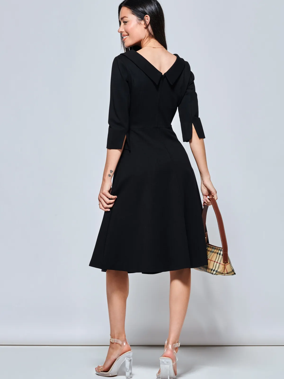 Jolie Moi Office Wear|Midi Dresses-3/4 Sleeve Midi Dress, Black