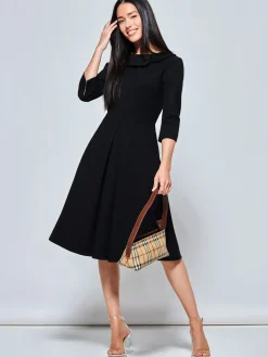 Jolie Moi Office Wear|Midi Dresses-3/4 Sleeve Midi Dress, Black