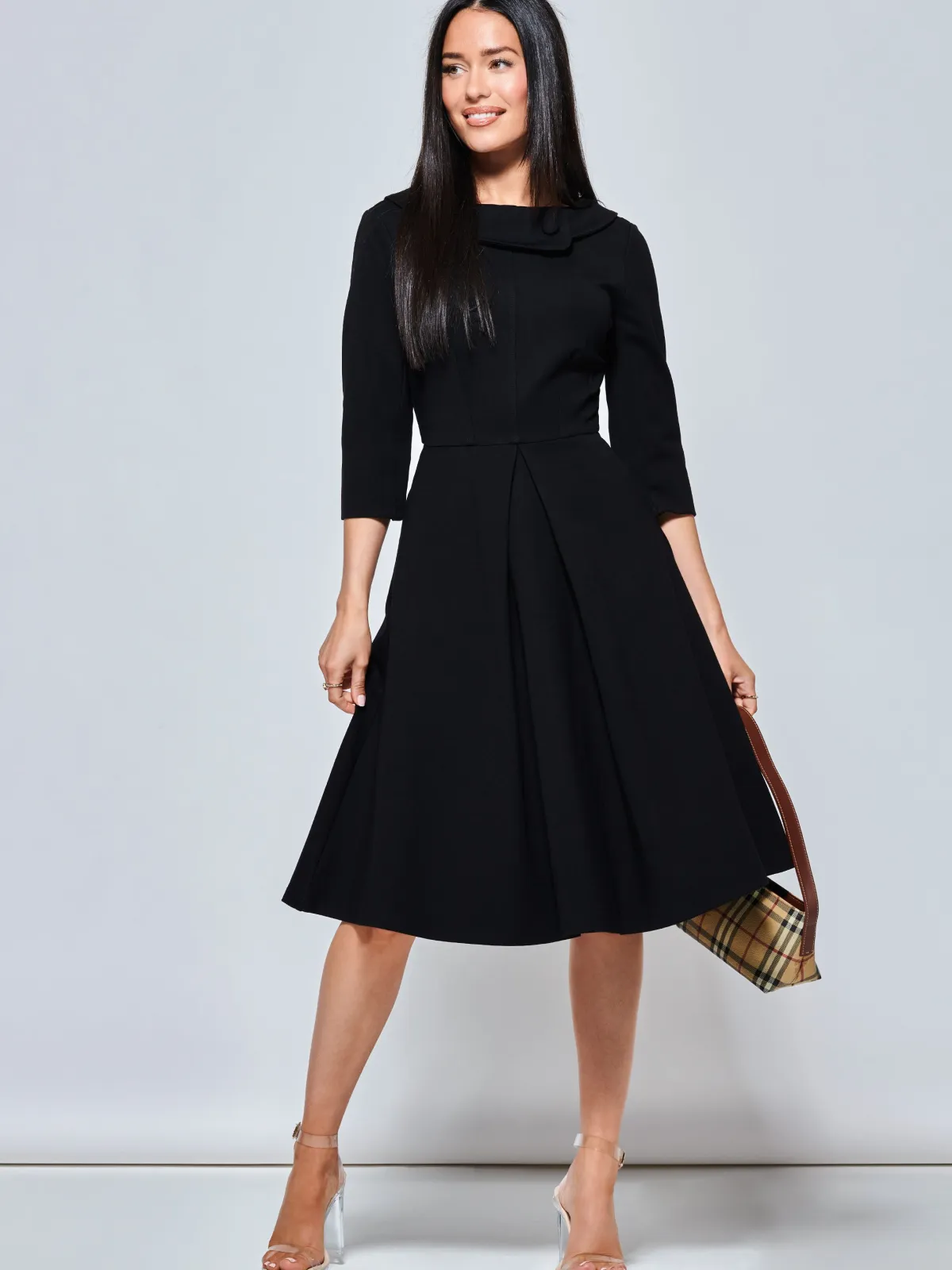 Jolie Moi Office Wear|Midi Dresses-3/4 Sleeve Midi Dress, Black