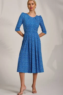 Jolie Moi Occasion Dresses|Jersey Dresses-Sleeve Printed Jersey Midi Dress, Blue Ditsy