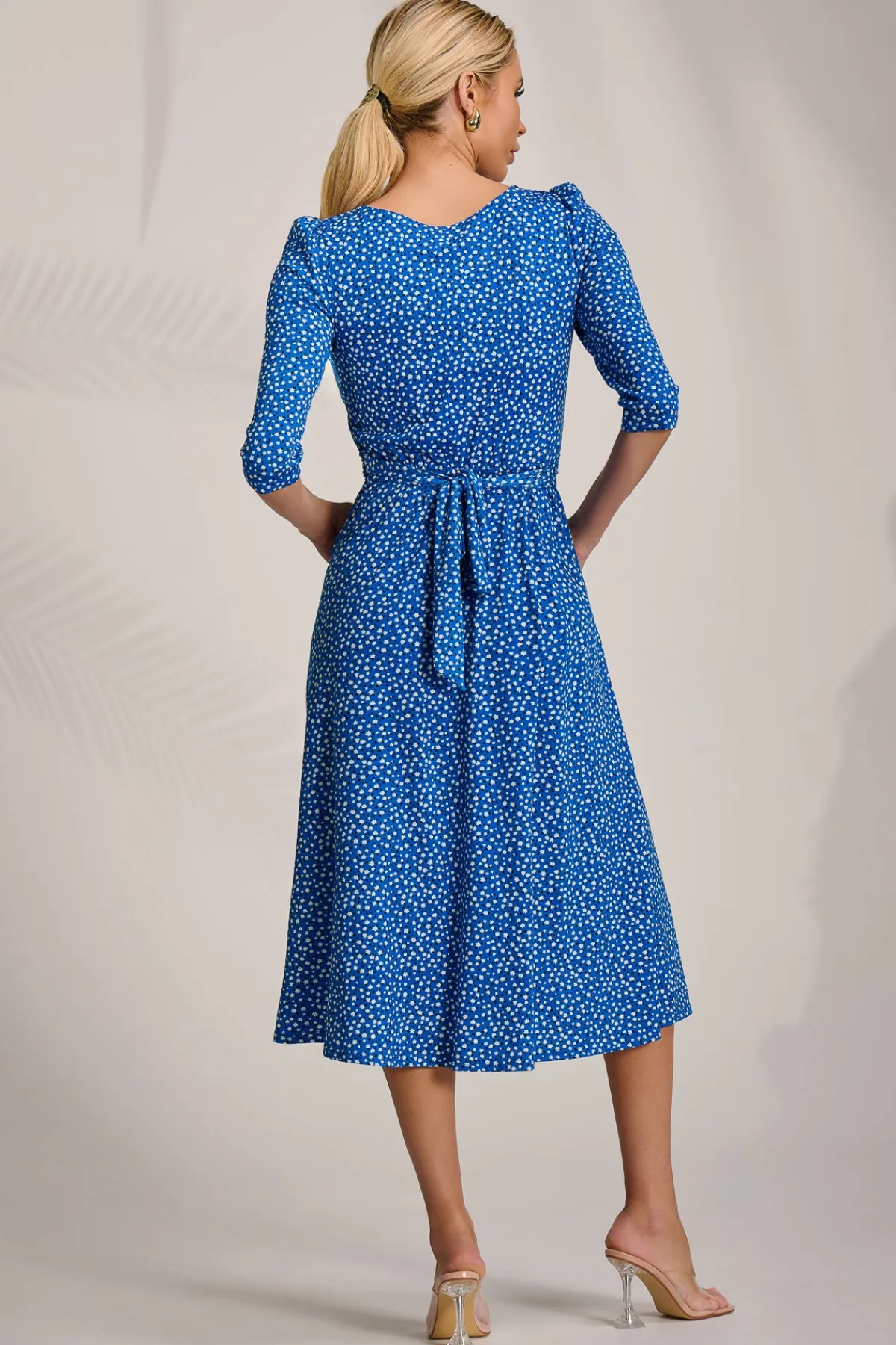Jolie Moi Occasion Dresses|Jersey Dresses-Sleeve Printed Jersey Midi Dress, Blue Ditsy