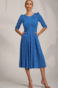 Jolie Moi Occasion Dresses|Jersey Dresses-Sleeve Printed Jersey Midi Dress, Blue Ditsy