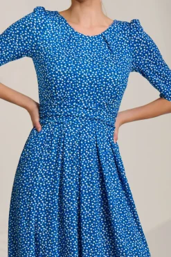Jolie Moi Occasion Dresses|Jersey Dresses-Sleeve Printed Jersey Midi Dress, Blue Ditsy