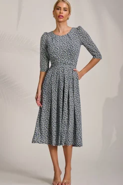Jolie Moi Occasion Dresses|Jersey Dresses-Sleeve Printed Jersey Midi Dress, Navy Ditsy
