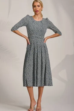 Jolie Moi Occasion Dresses|Jersey Dresses-Sleeve Printed Jersey Midi Dress, Navy Ditsy