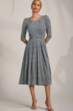 Jolie Moi Occasion Dresses|Jersey Dresses-Sleeve Printed Jersey Midi Dress, Navy Ditsy